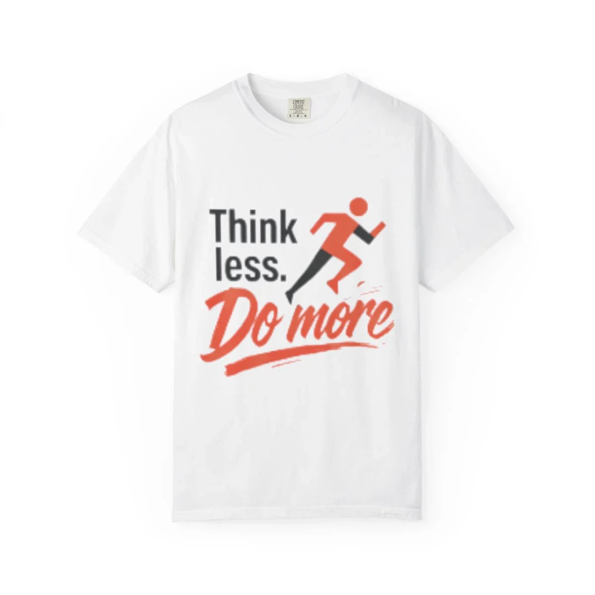White t-shirt with Think less Do more motivational running design in black and orange - A1 Business-Hub