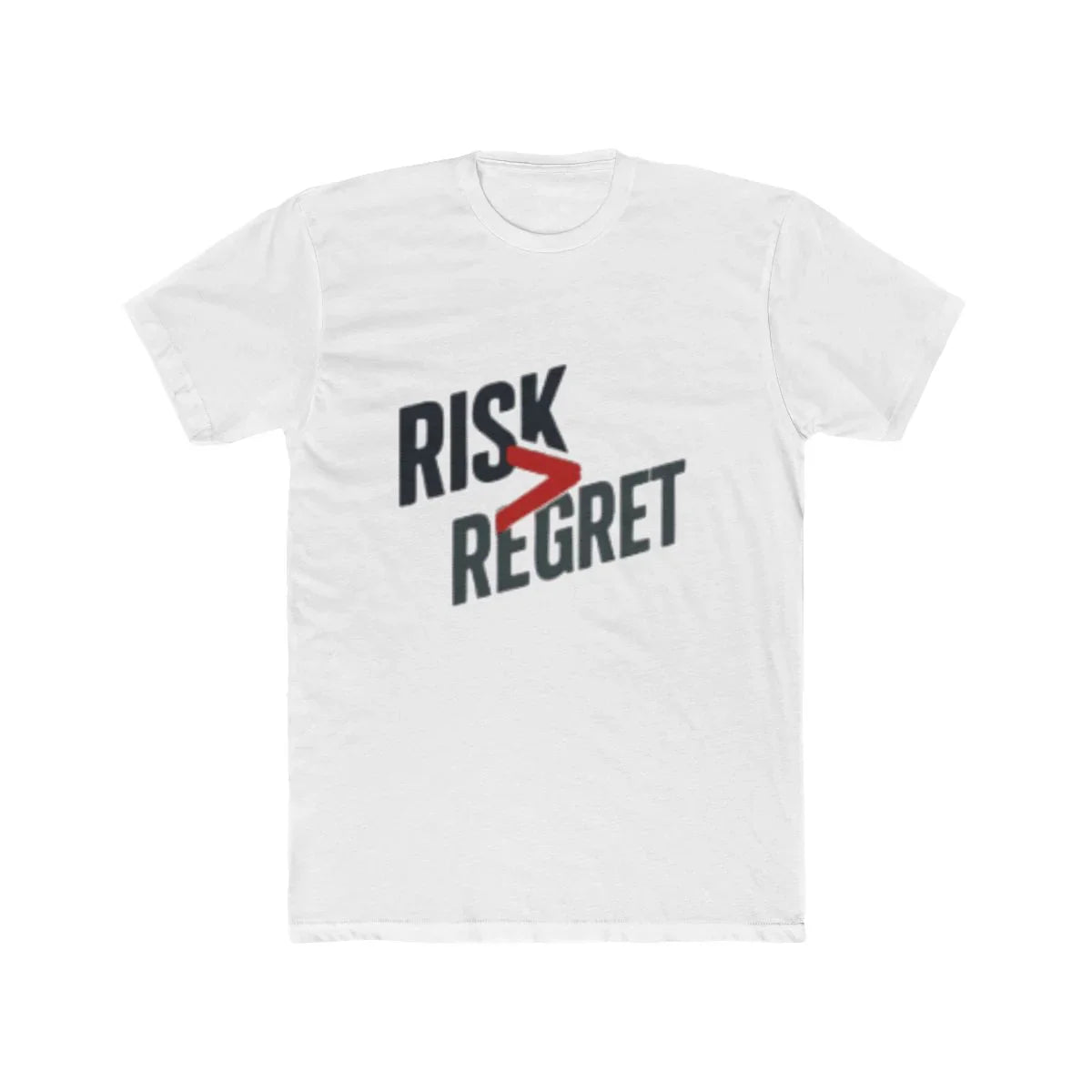 White t-shirt with Risk > Regret motivational design graphic print A1 Business-Hub