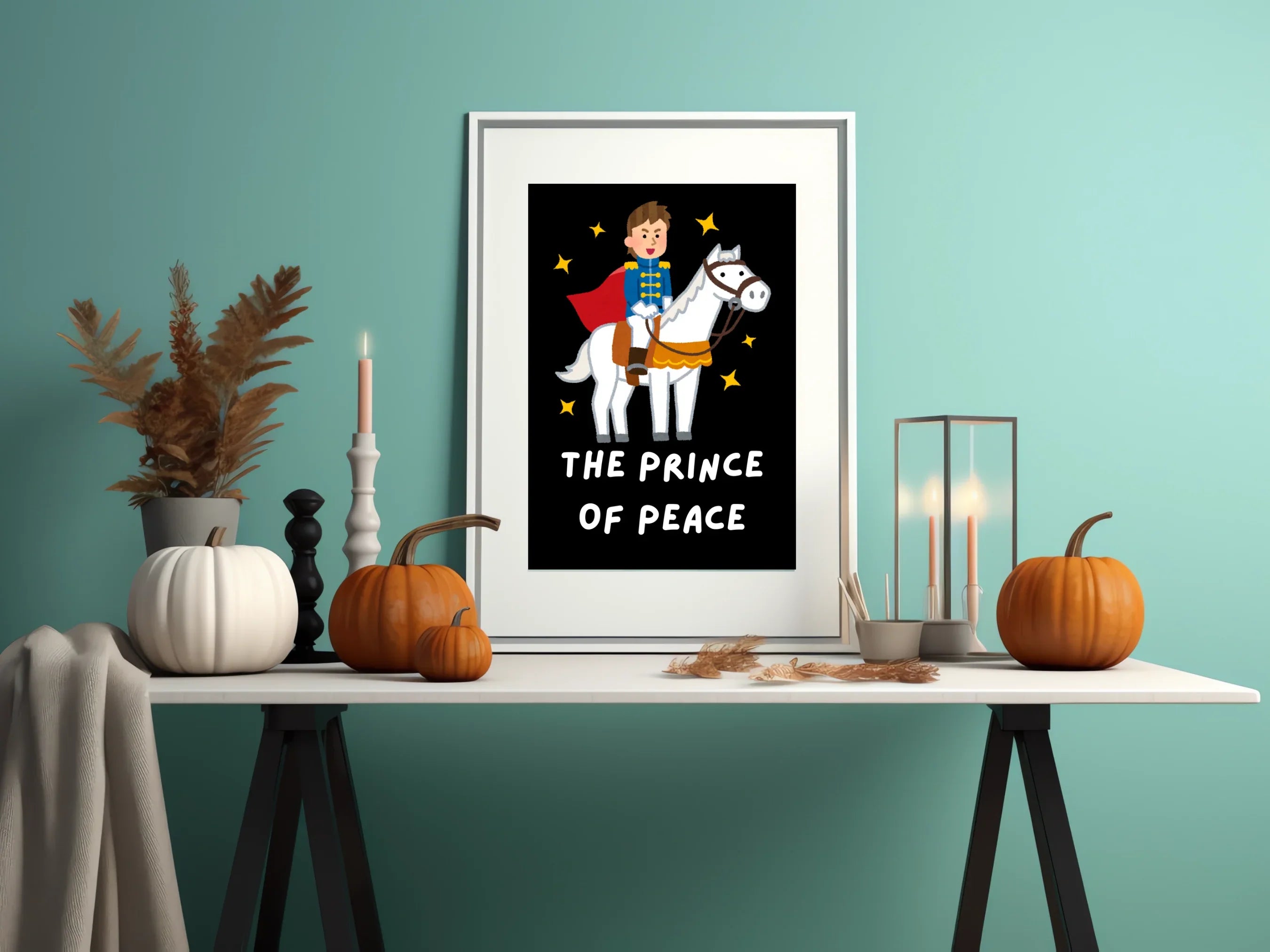 The Prince of Peace digital download poster design showing a prince on a white horse with stars and text, A1 Business-Hub