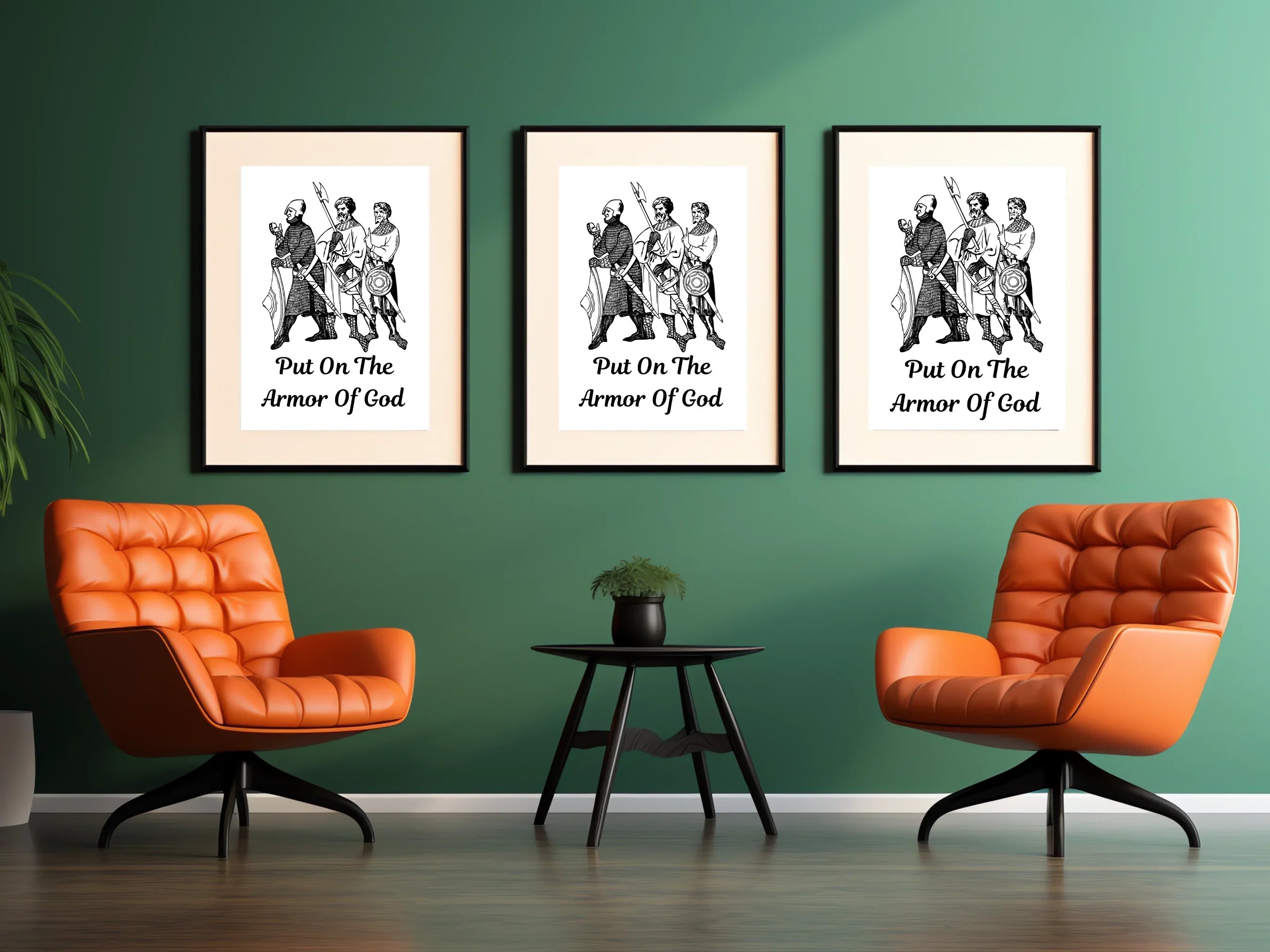 Put On The Armor Of God poster design with medieval knights illustration in framed wall art, interior decor A1 Business-Hub