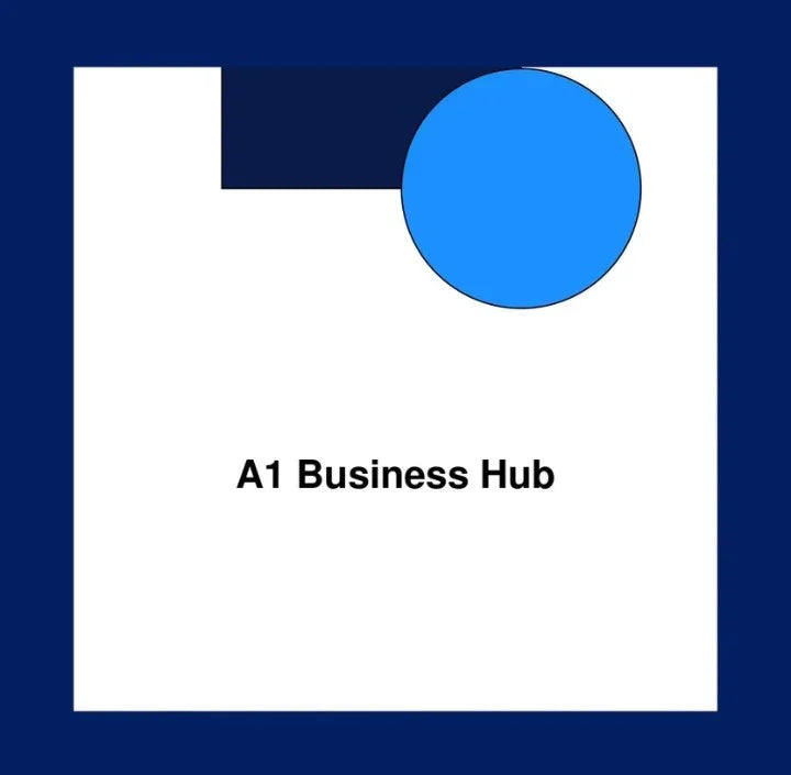A1 Business Hub logo with blue and navy geometric shapes on white background digital design A1 Business-Hub