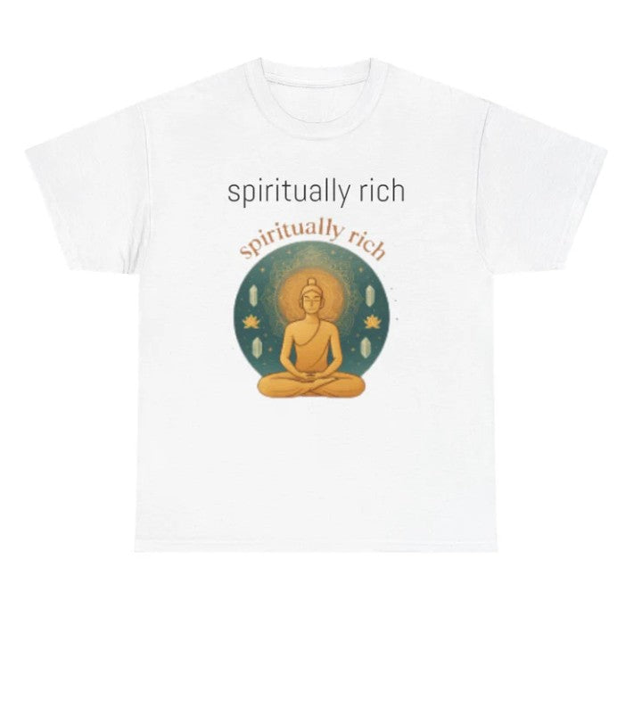 Spiritually rich t-shirt design with meditating Buddha and lotus flower on white background A1 Business-Hub