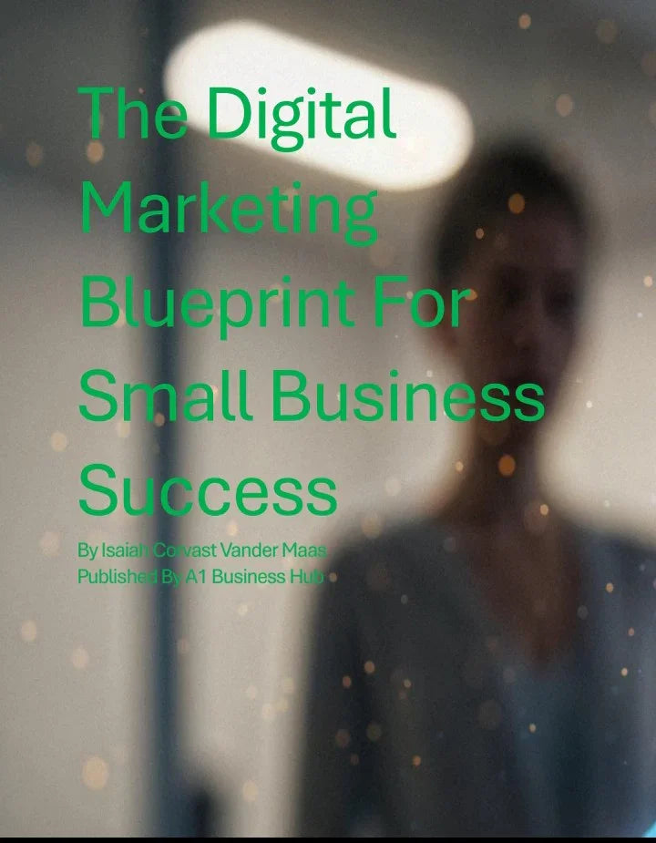 The Digital Marketing Blueprint For Small Business Success ebook cover with blurred background and green text, A1 Business-Hub