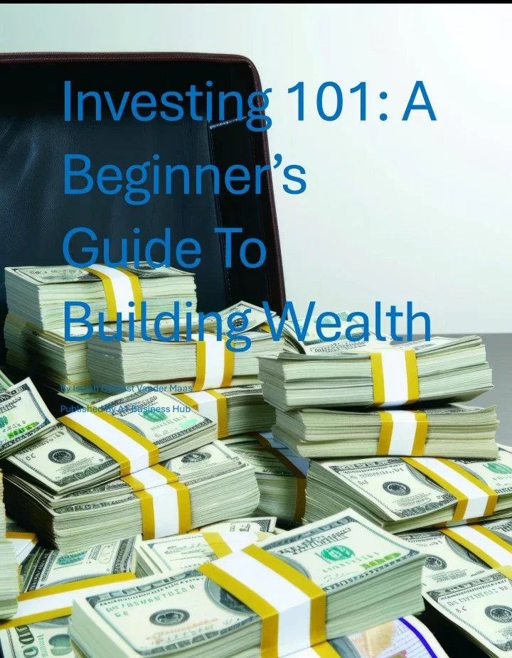 Investing 101 ebook cover featuring piles of bundled US dollar bills and a black briefcase, digital download, A1 Business-Hub
