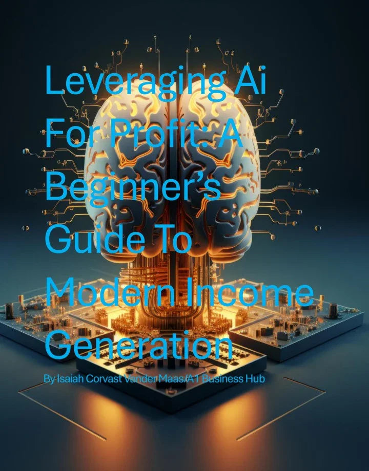 Digital ebook cover titled Leveraging AI For Profit: A Beginner's Guide To Modern Income Generation featuring glowing brain circuit artwork by A1 Business-Hub