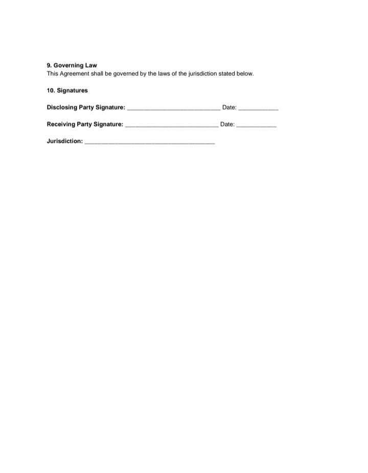 Confidentiality agreement template with sections for governing law, signatures, and jurisdiction A1 Business-Hub