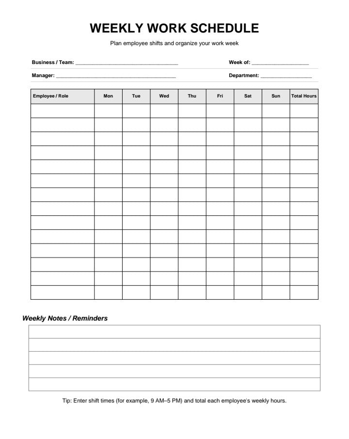 (Digital Template) Weekly Employee Work Schedule - for Businesses (PDF)