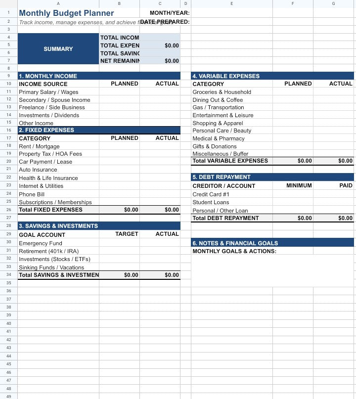 (Digital Template) Budget Spreadsheet (XLSX)