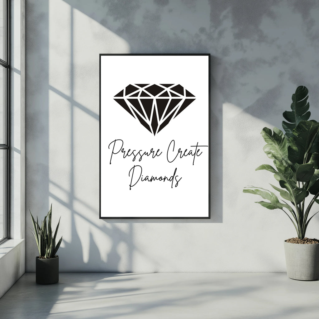 Pressure Create Diamonds poster design with diamond icon in modern room setting A1 Business-Hub
