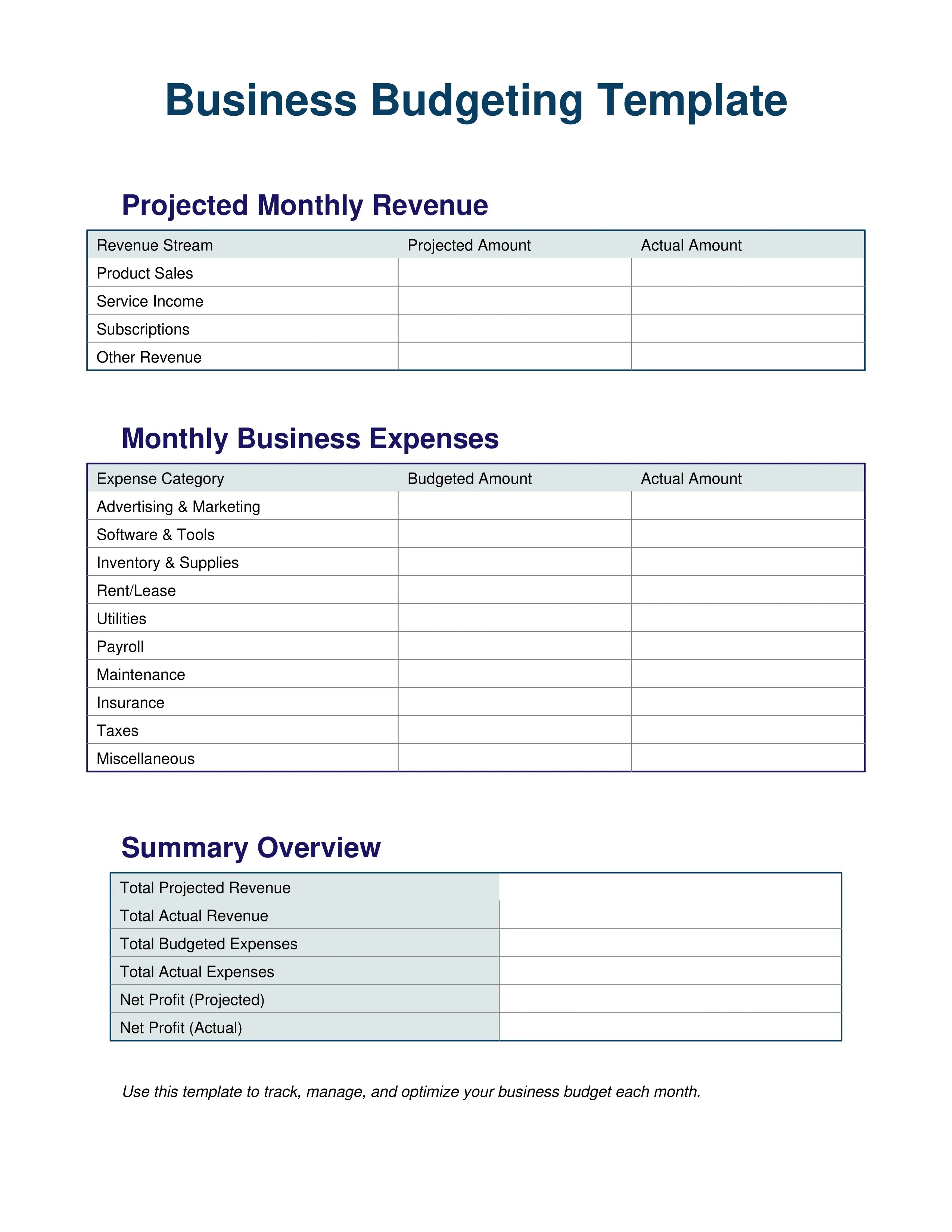 Business Budgeting - (Template)