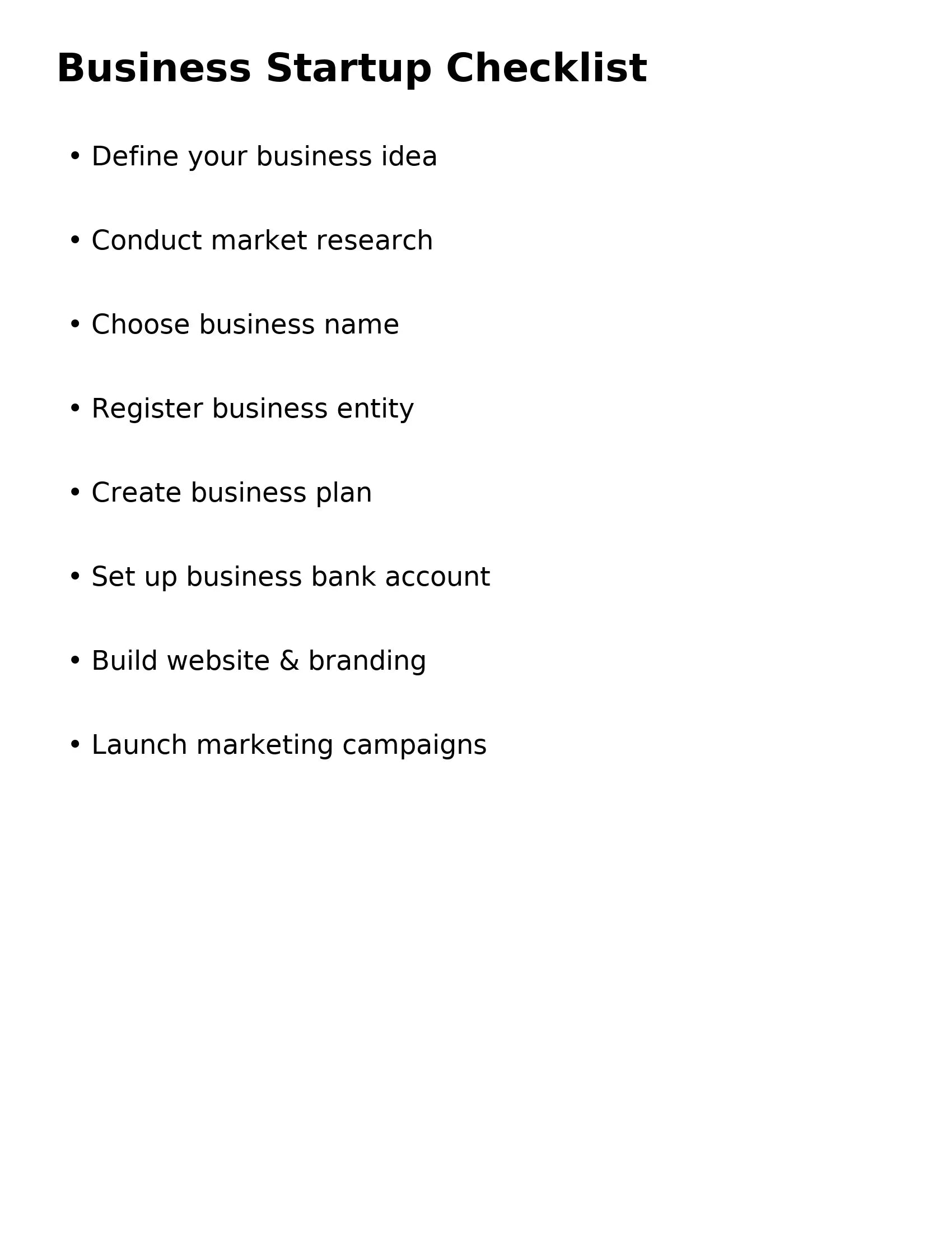 Business Startup Checklist - (Template)