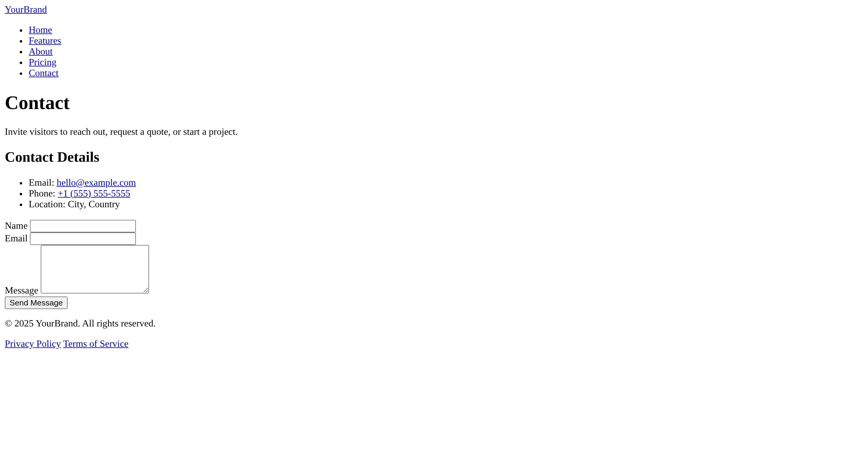 Contact page template with form fields for name, email, message and contact details section A1 Business-Hub