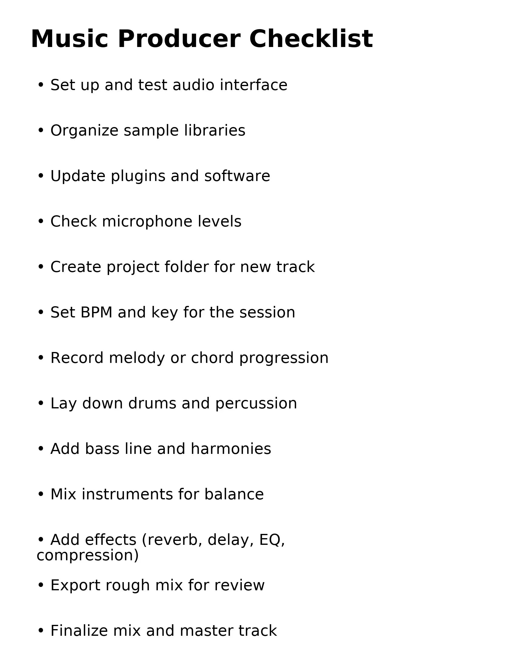 Music Producer Checklist - (Template)