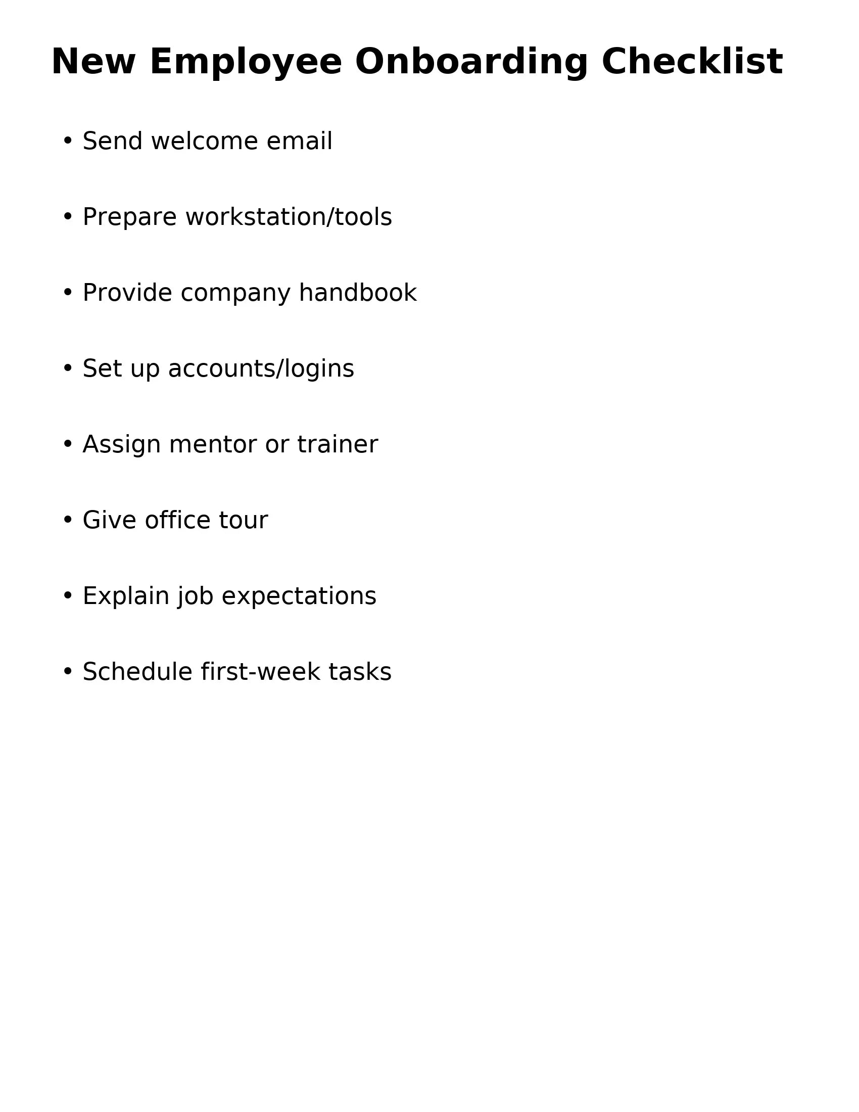 New Employee Onboarding Checklist - (Template)