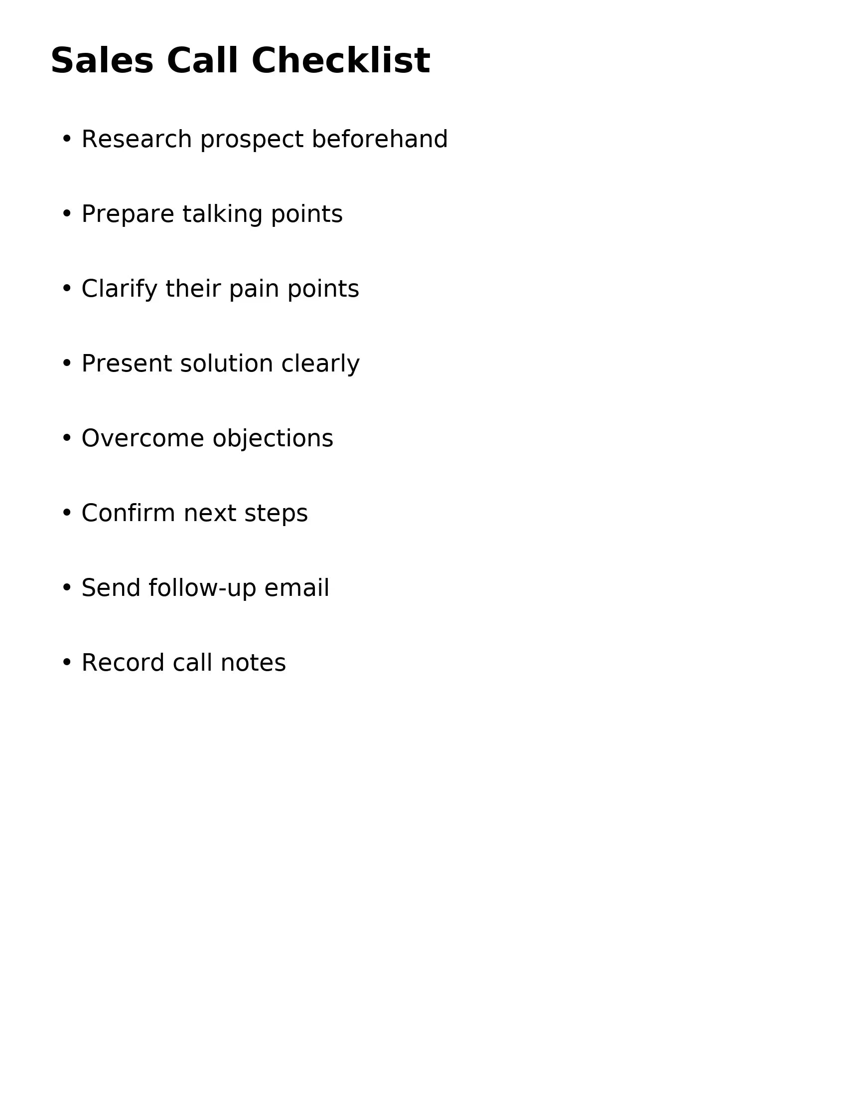 Sales Call Checklist - (Template)